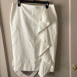 New York & Company White Pencil Skirt with Ruffle